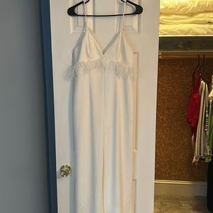 White saylor jumpsuit with feather detail